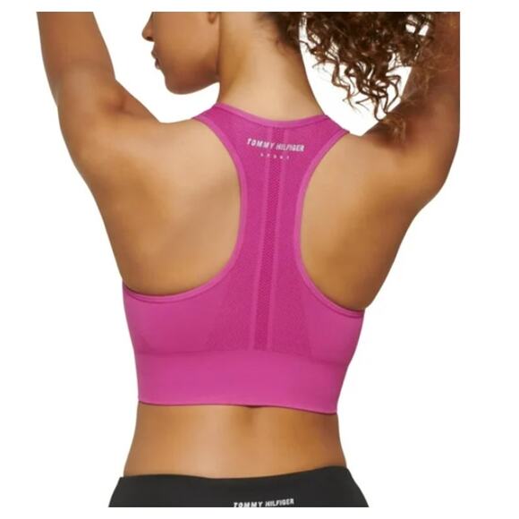 TOMMY HILFIGER SPORT Seamless Sports Bra Small Pink Dahlia Seamless Scoop NWT - Picture 2 of 14